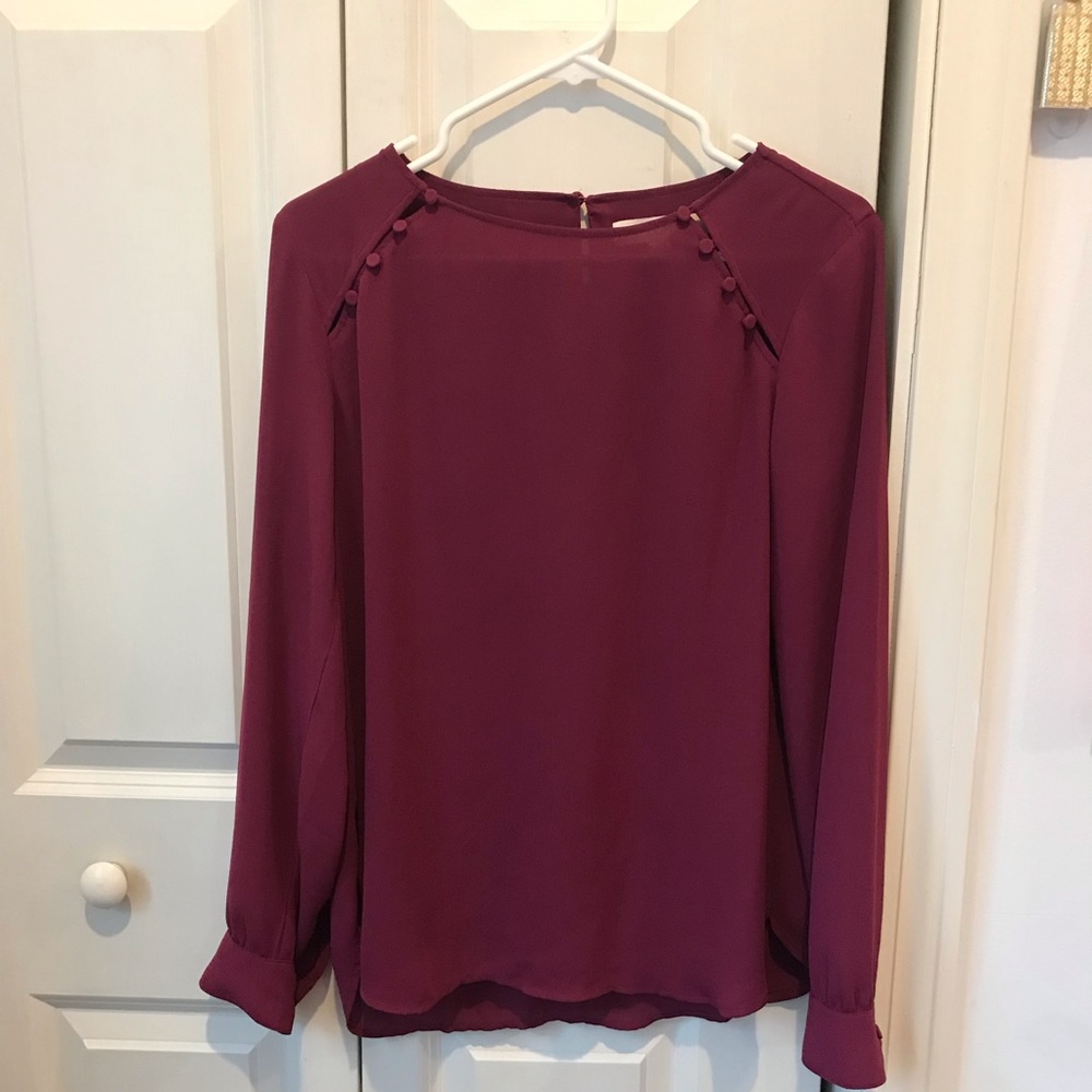 LOFT berry/purple long sleeve blouse size S